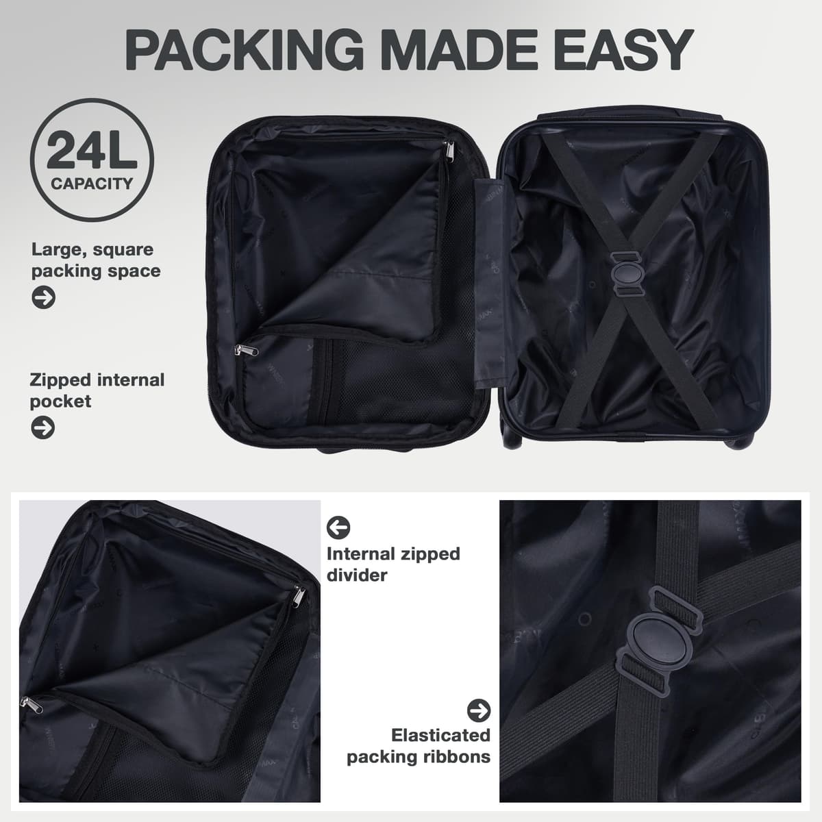 Cabin Max Anode - 40x30x20cm Maleta de Mano para Equipaje. Ligera, Carcasa Dura, 2 Ruedas, (40 x 30 x 20cm, 2 Ruedas, Gris) — view 4