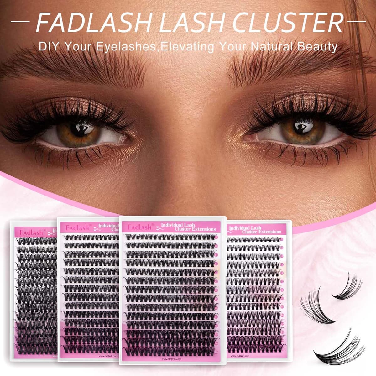 FADLASH 280pcs Extensiones Pestañas Postizas Individuales 40D Cluster Lashes 0.07mm Rizo D Mix 8-16mm Volumen Ruso Pestañas Racimo — view 2
