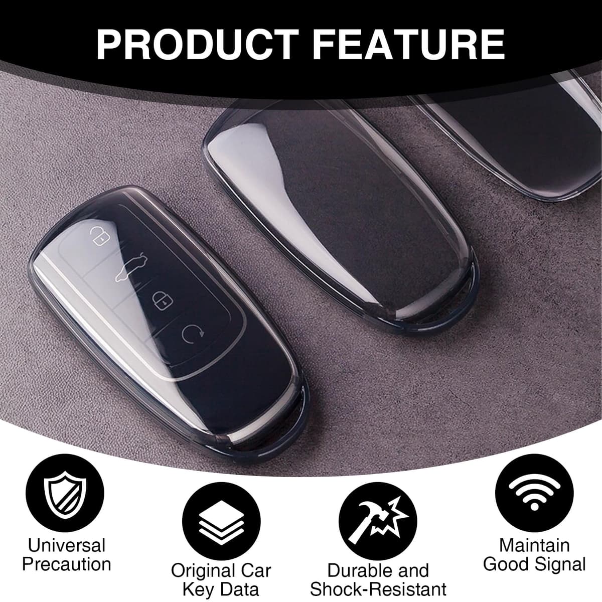 2 Pcs TPU Car Key Fob Cover for Chery Jaecoo J7 J8 J9 Tiggo 8 Pro Tiggo 8plus 5 Plus 7pro Tiggo 7 Pro Max Omoda 5 C5, Waterproof and Drop Proof Key Holder (Transparent black) — view 2