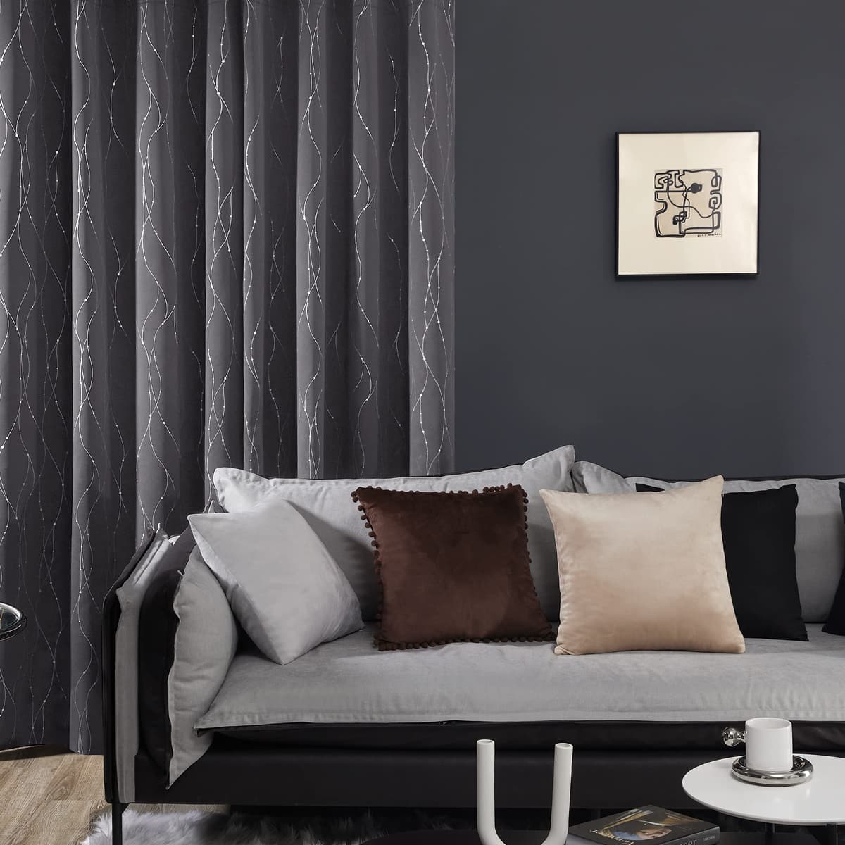 Deconovo Dot Line Decorative Super Soft Thermal Insulated Energy Saving Blackout Curtains for Living Room Dark Grey 66 x 90 Inch 2 Panels — view 3