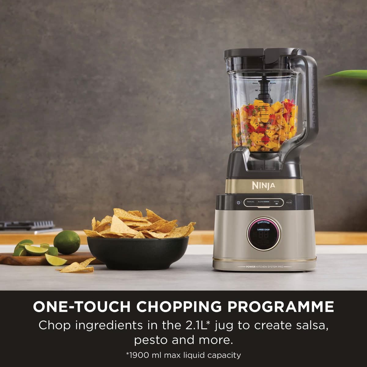 Ninja 3-in-1 Detect Power Blender Processor Pro, Powerful 1200W Blender, Food Processor Bowl, Dough Blade, 2x Single Serve Cups, Jug, Make Pizza Dough, Blend, Chop & Mix, Stone Gold, TB401UKSTGD — view 3