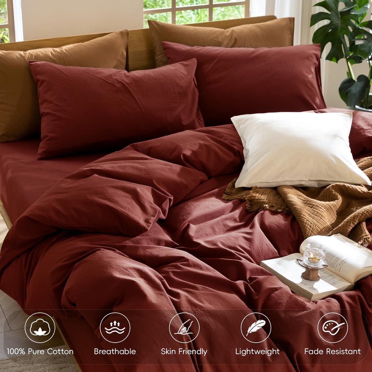 MooMee Bedding Duvet Cover Set 100% Washed Cotton Linen Like Textured Breathable Durable Soft Comfy (Tannish Linen Grey, King) — view 140