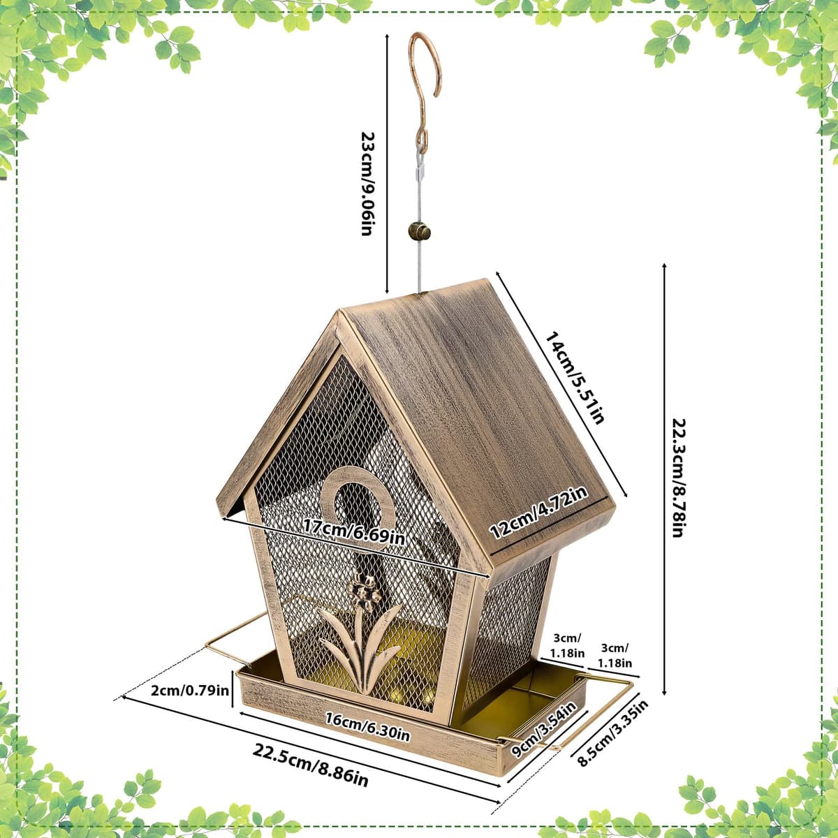Comedero para pájaros de metal colgante para pájaros silvestres, resistente al agua, pequeño comedero para pájaros, capacidad de 1,1 kg, para pájaros silvestres, jardín, patio — view 2