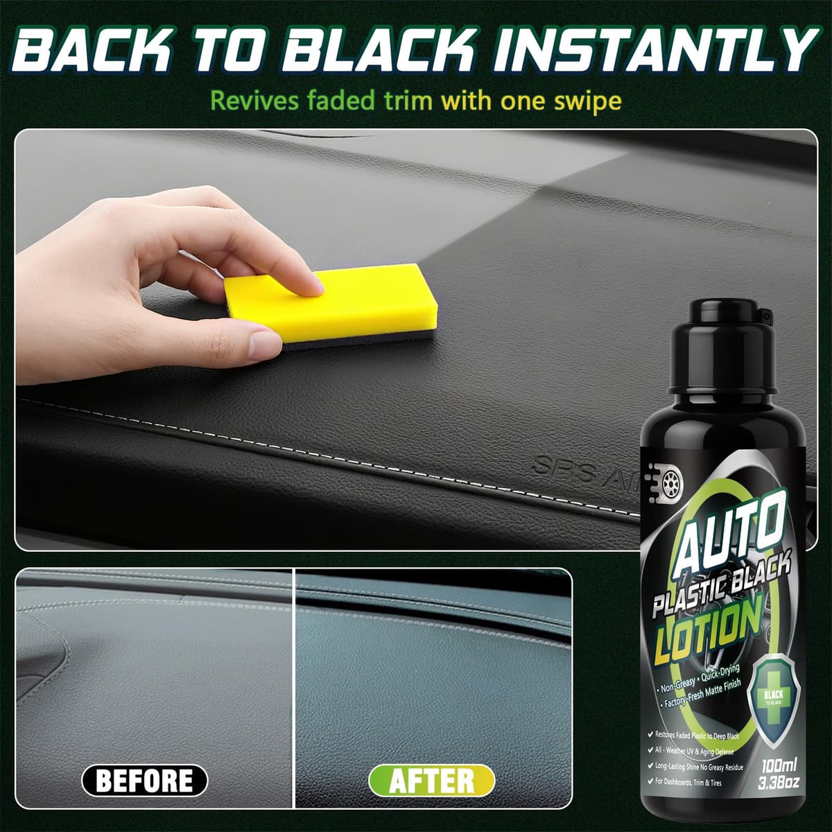 Back to Black Trim Restorer, Car Plastic Restorer Black for Interior & Exterior, Revives Faded Trim with Deep Black Finish, Prevents Aging & Cracking, Long-Lasting Shine (100ml) — view 3