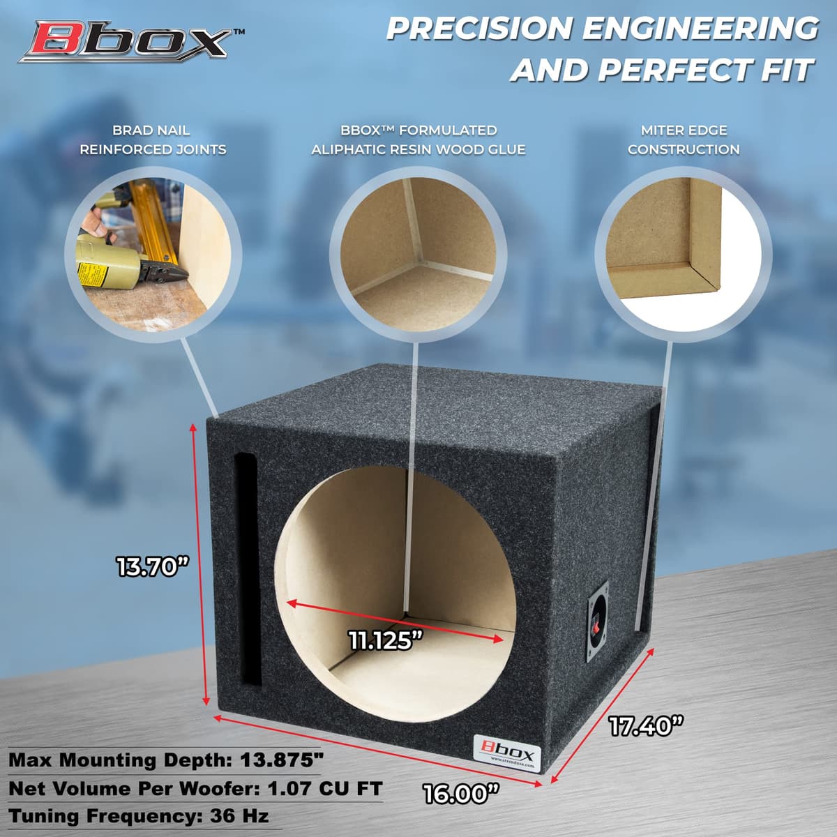 Atrend 12SMV 12" Ventilated Subwoofer Box - Premium Car Audio Subwoofer Enclosure with Airtight MDF Cabinet and Recessed Side Panels — view 2