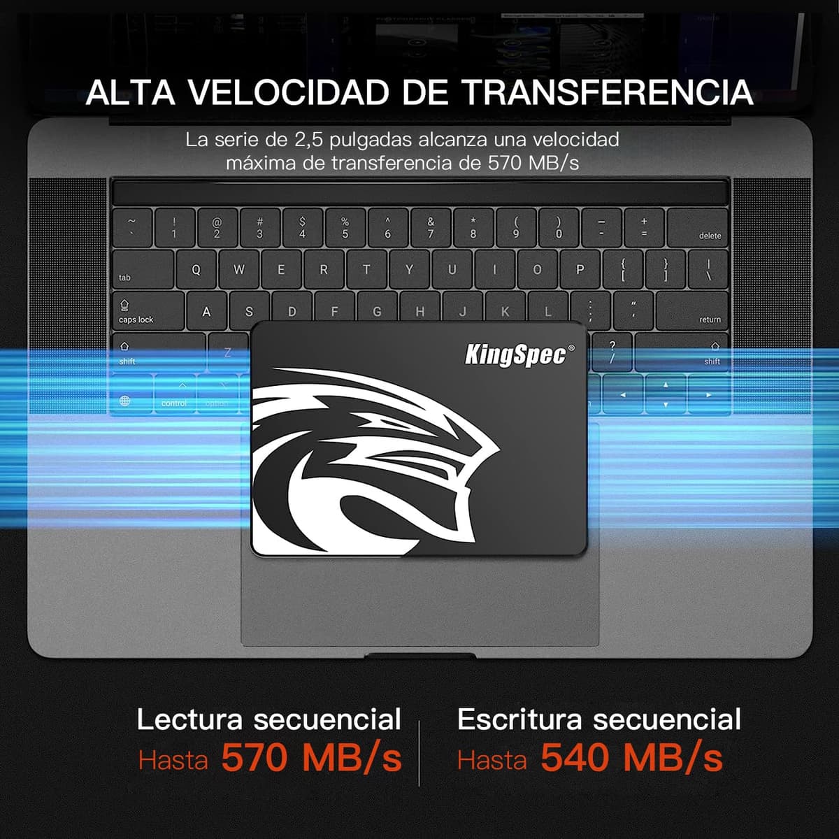 Kingspec SSD 512GB 2,5" SATA III, TLC 3D NAND Flash Disco Duro Interno, Lectura de Hasta 570 MB/s, para Escritorios/Computadoras Portátiles/Todo en Uno — view 2