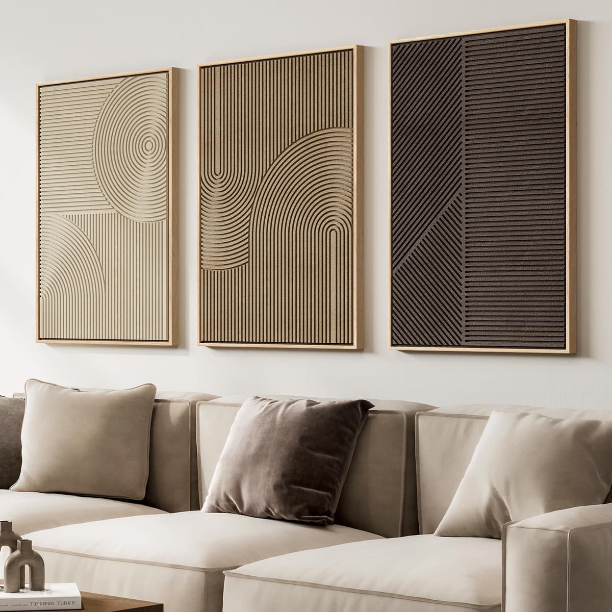 Large 3D Textured Framed Abstract Wall Art for Living Room, 3 Piece Modern Paintings Artwork for Walls, Black White Brown Geometric Sandstone Texture Pictures for Hallway Office Home Decor 24x36 In — view 34