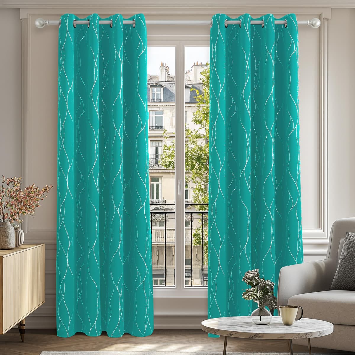 Deconovo Soft Dotted Line Foil Printed Blackout Curtains Thermal Insulated Curtains Eyelet Energy Efficiency Room Darkening Curtains for Bedroom 52 x 72 Inch Light Grey 2 Panels — view 61