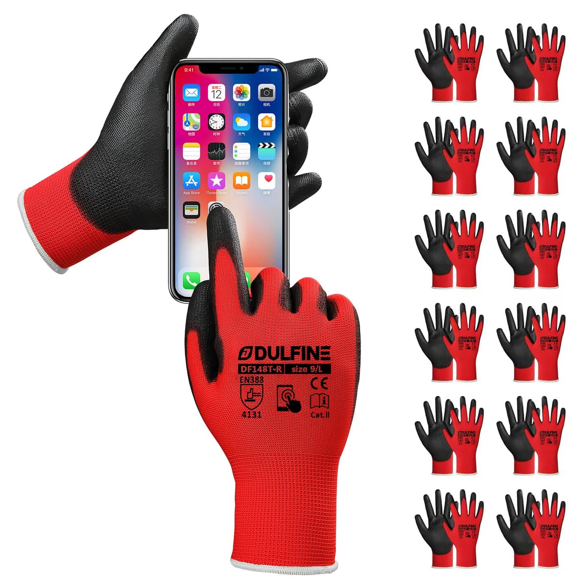 DULFINE Ultra-Thin PU Coated Work Gloves-12 Pairs,Excellent Grip,Nylon Shell Black Polyurethane Coated Safety Work Gloves, Knit Wrist Cuff,Ideal for Light Duty Work. (X-Small) — view 10