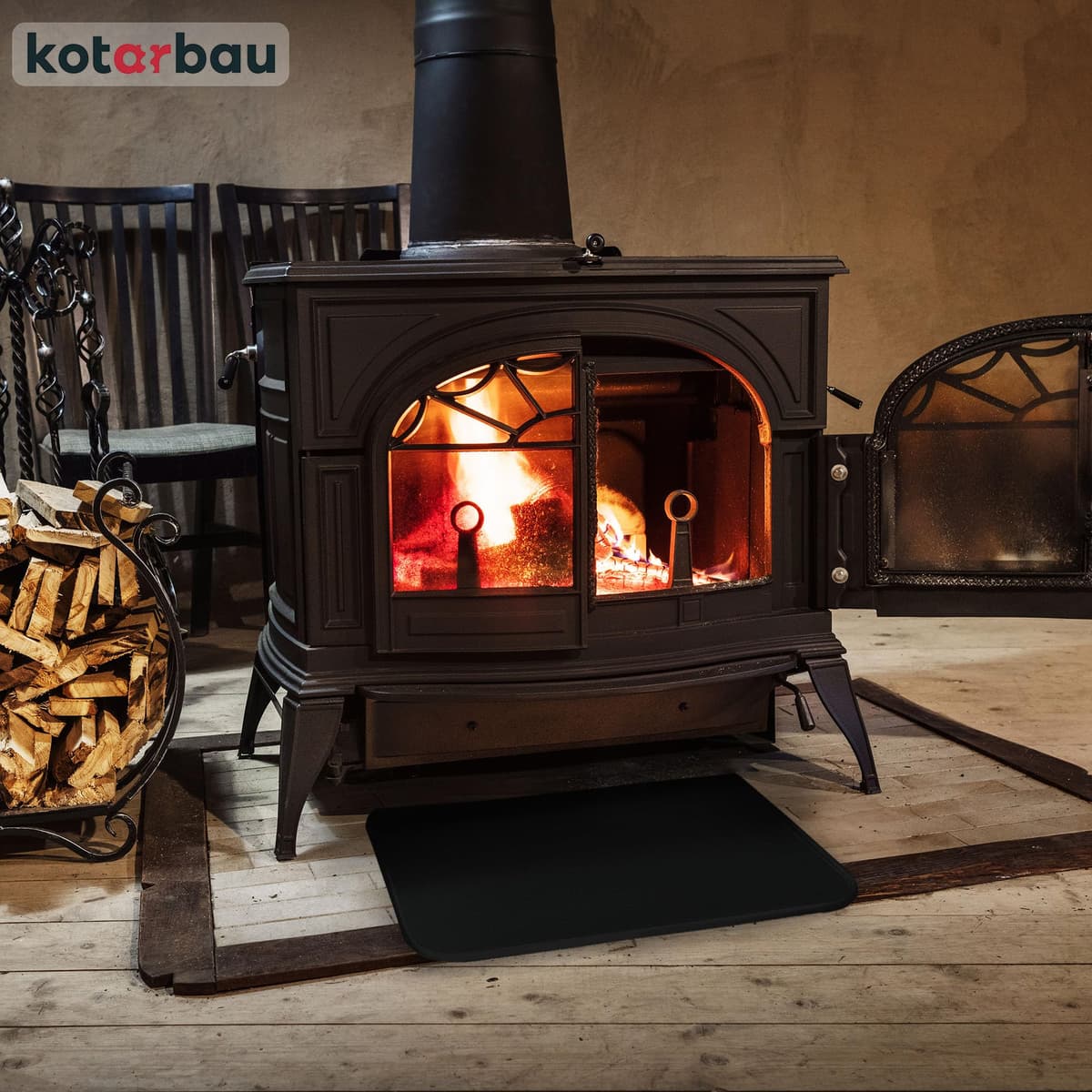 KOTARBAU® - Placa de suelo de chimenea (60 x 80 cm, acero revestido, color negro, protección contra chispas para chimenea y horno — view 2