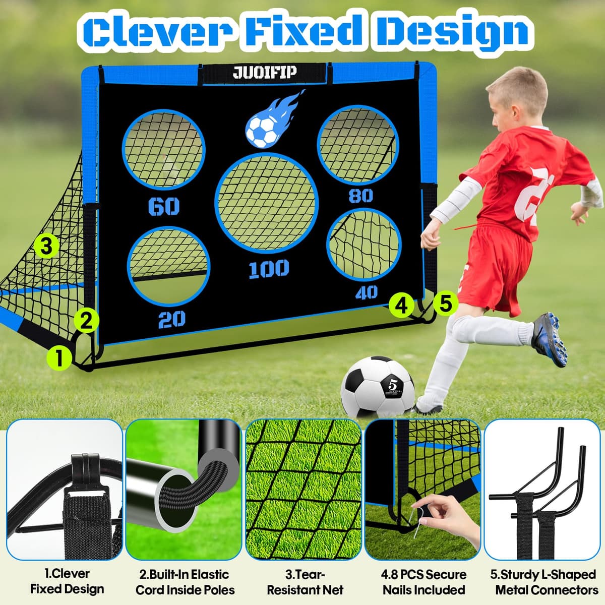 NZQXJXZ Portería de fútbol 3 en 1 para niños, red de fútbol de 150 x 120 cm, postes de portería para jardín con 2 telas intercambiables y una pelota, bolsa de transporte, fácil de montar y plegable — view 4