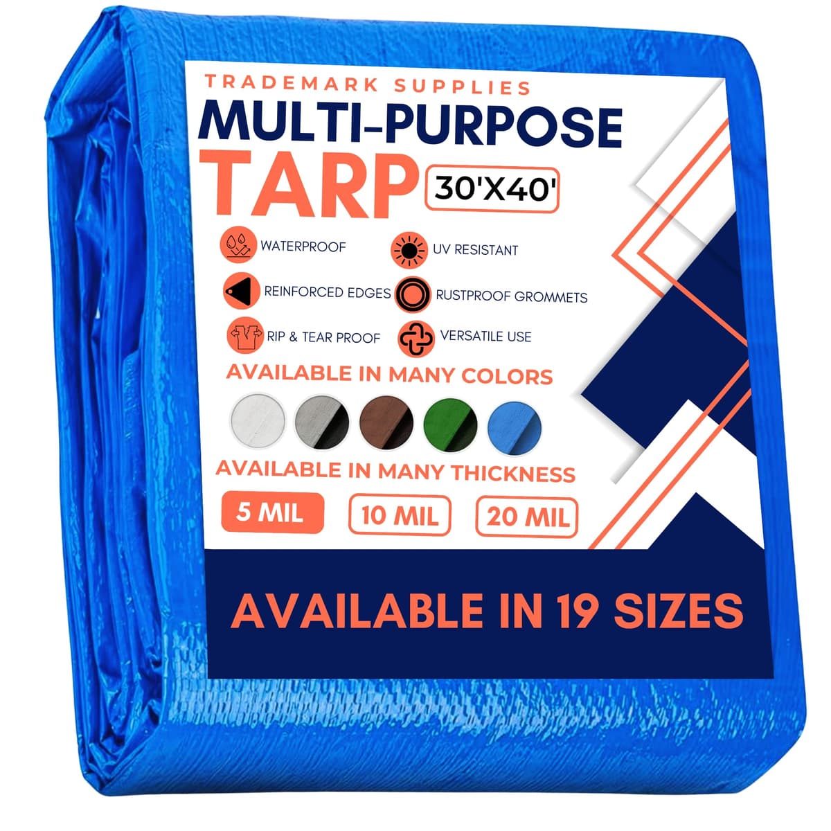 Large Waterproof Tarp- Heavy Duty Thick Poly Tarpaulin Ideal for Canopy Tents, Boats, RV or Pool Covers- Multipurpose Protective Tarps with Grommets for Indoor and Outdoor Use — view 316