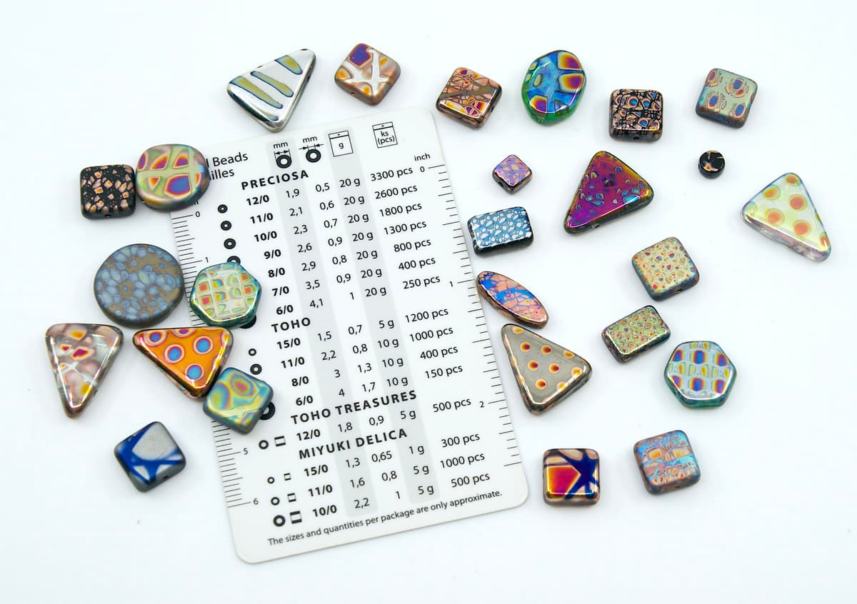 0.8 oz (25g) Mix of Unique Czech Bohemia Glass Pressed Beads with Various Patterns, Matte and Glossy, Hand Made BCV — view 2