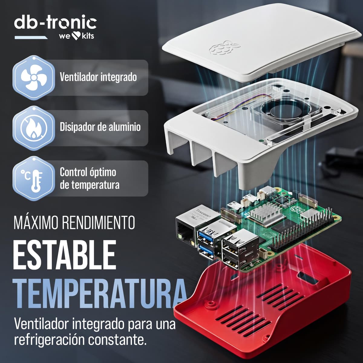 db-tronic Raspberry Pi 5 1 GB Starter Kit | Edición 64 GB | Alimentación 27 W | Carcasa con Ventilador | Micro HDMI 4K | Disipador | Ideal para Home Assistant y el Smart Home — view 3