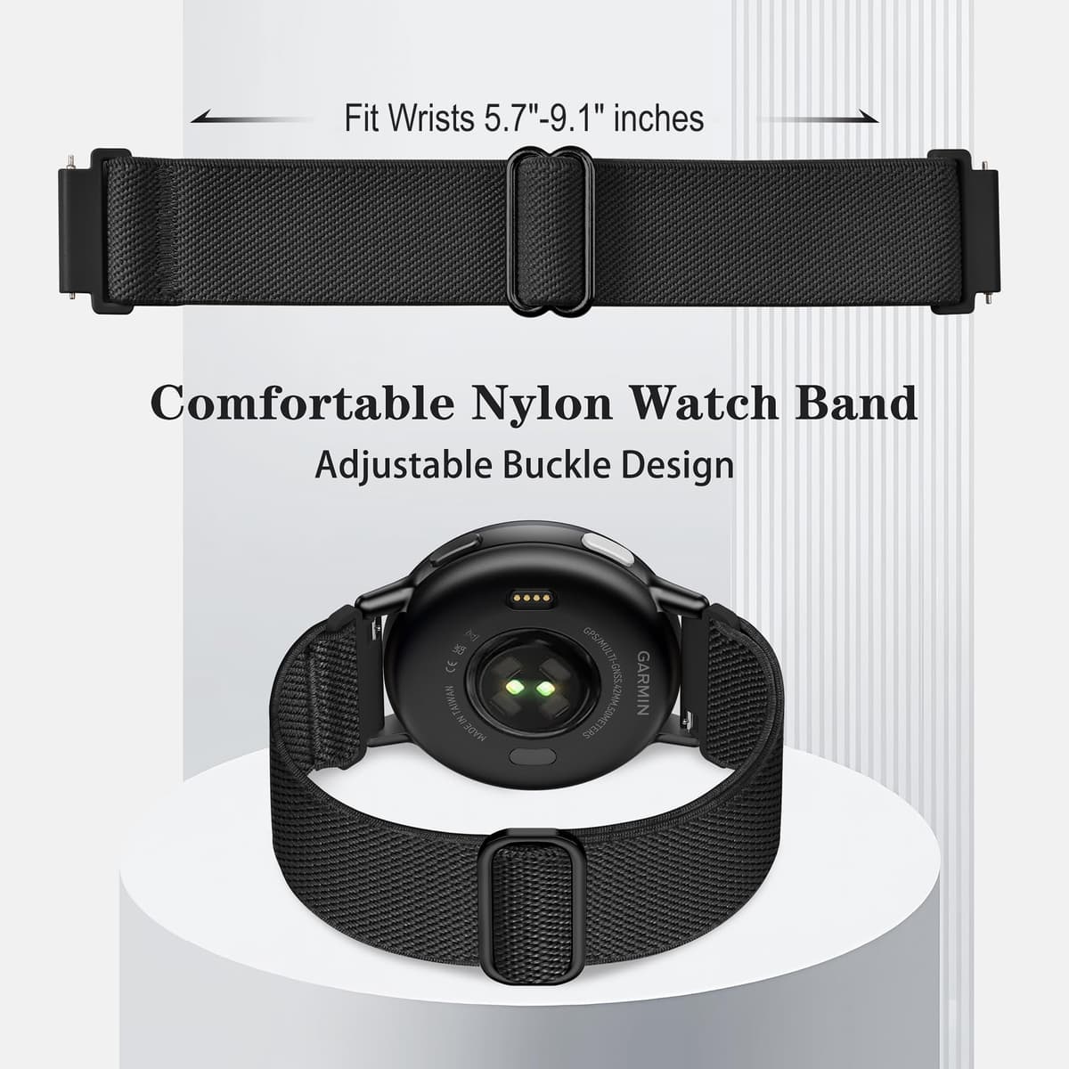 Laband 20mm Nylon Watch Straps for Garmin Vivoactive 6/5/3/3 Music/Forerunner165/55/645/245/570 42mm band, 5 Pack Soft Stretchy Fabric Adjustable Replacement Sport Straps for Venu/Venu Sq 2 Women Men — view 4
