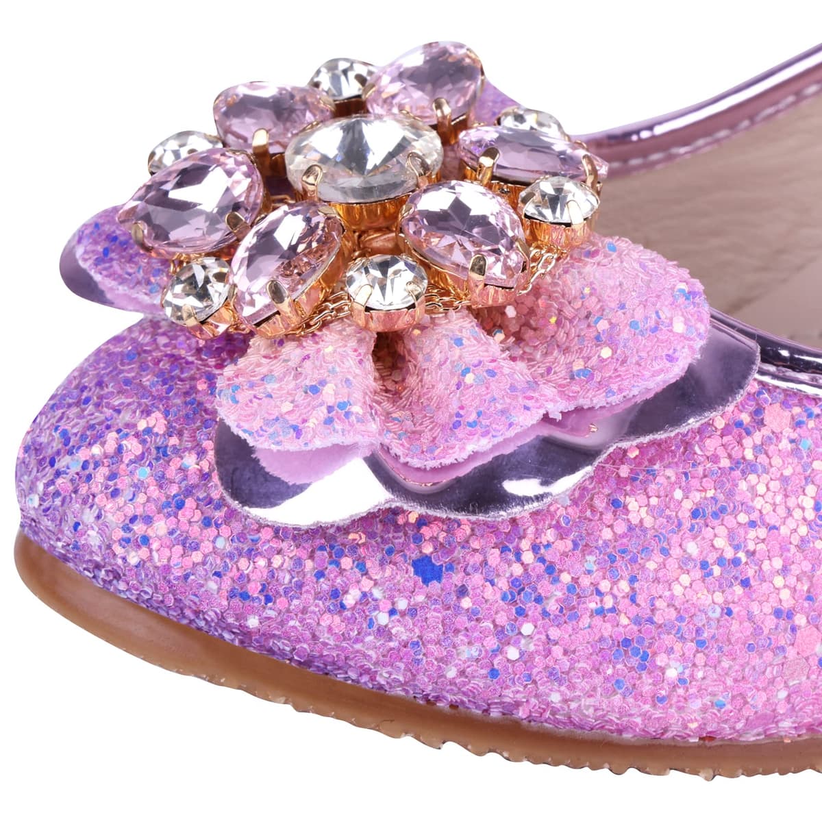 Girls Princess Shoes Sequins Sweet Bows High Heels Wedding Party Dress Shoes Dance Bright Diamond Cosplay Christmas Festival Shoes Pink Blue Purple Gold Silver — view 3