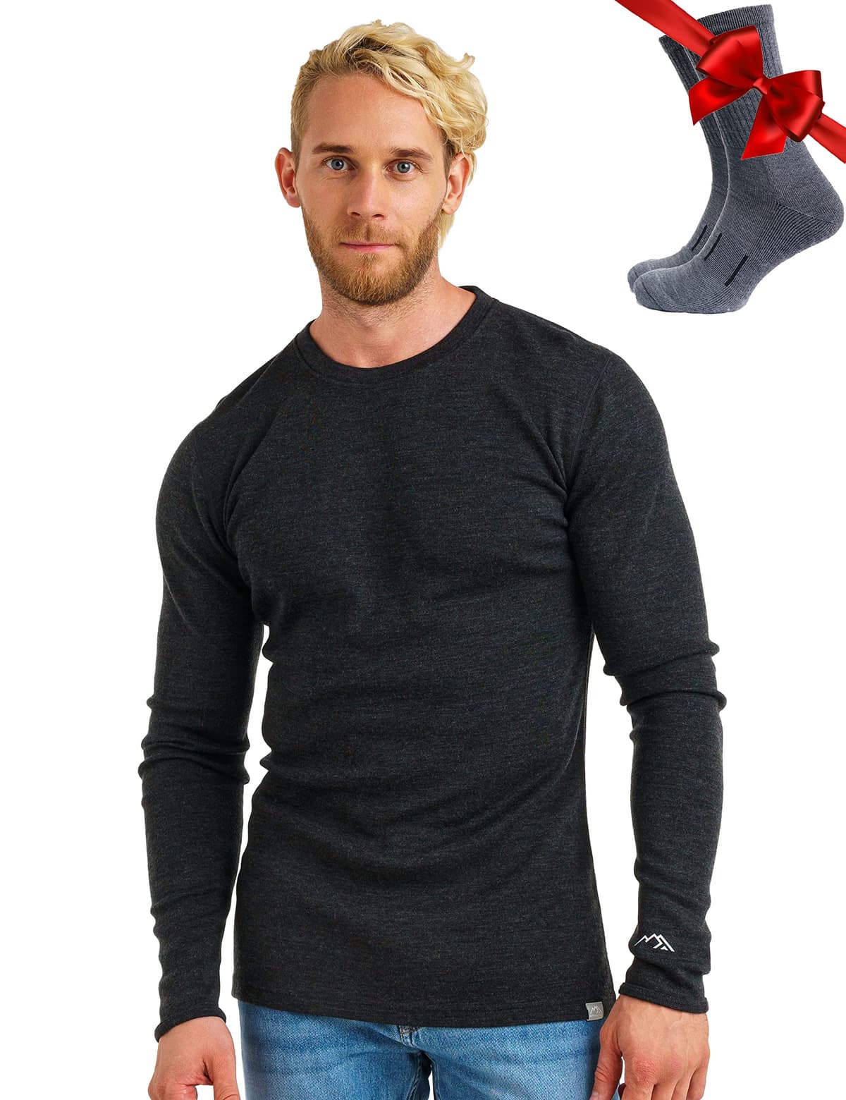 Merino.tech Camiseta Lana Merino Hombre - Deportiva Ropa Térmica 100% Lana Merino Ligero, Medio, Pesado con Calcetines — view 12