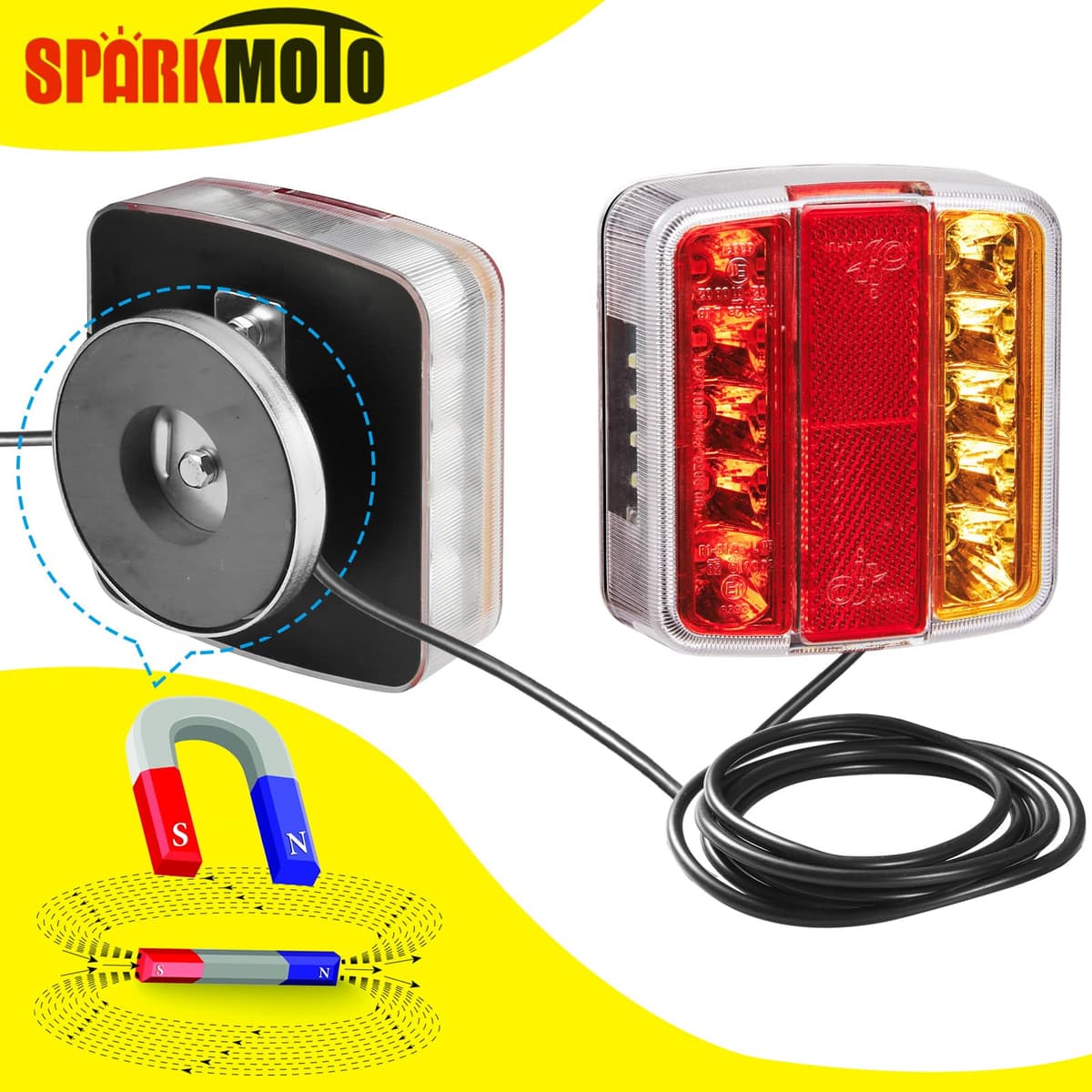 LED Magnetic Trailer Lights, Magnetic Led Trailer Lights With Cable 12V, LED Towing Tail Lights With Magnets Wired 2.5M/7.5M Cable and 7pin Trailer Plug — view 3
