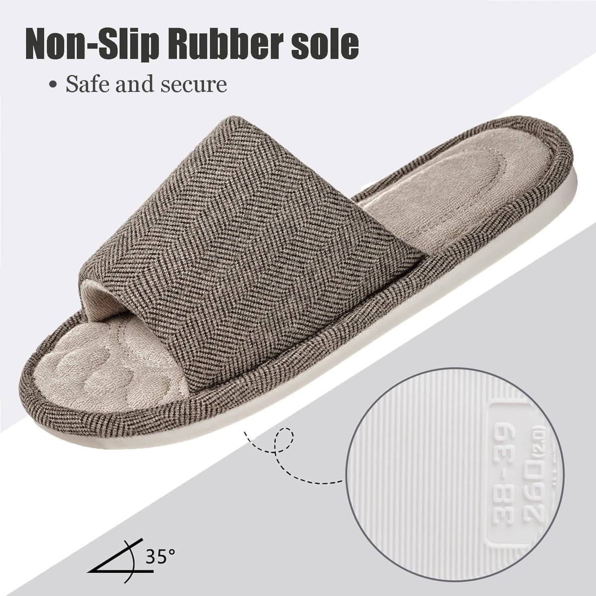 Zapatillas Casa Mujer Hombre Cómoda Espuma de Memoria Transpirable Algodón Pantuflas Punta Abierta Antideslizante Slippers Verano — view 5