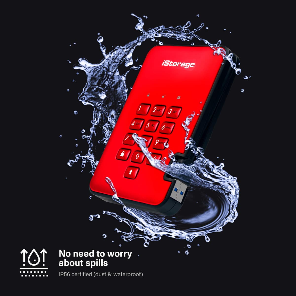 iStorage diskAshur2 SSD 256GB Red - Secure portable solid state drive - Password protected - Dust & water resistant - Hardware Encryption — view 5