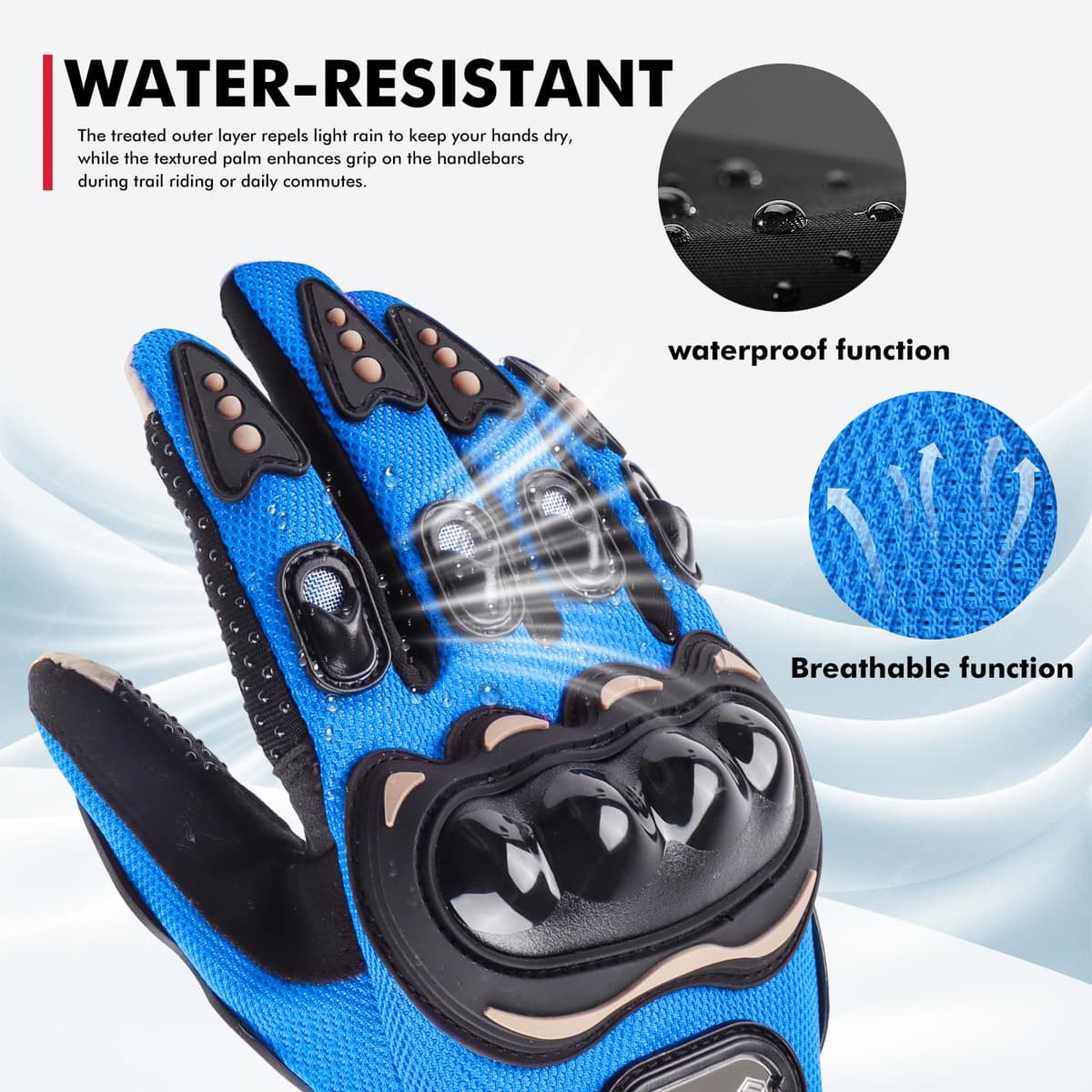 GES Motorcycle Riding Gloves for Men, All-Weather Full Finger Touch Screen Gloves, Breathable Water Resistant Motocross Racing Gloves for ATV, Dirt Bike, Scooter — view 4