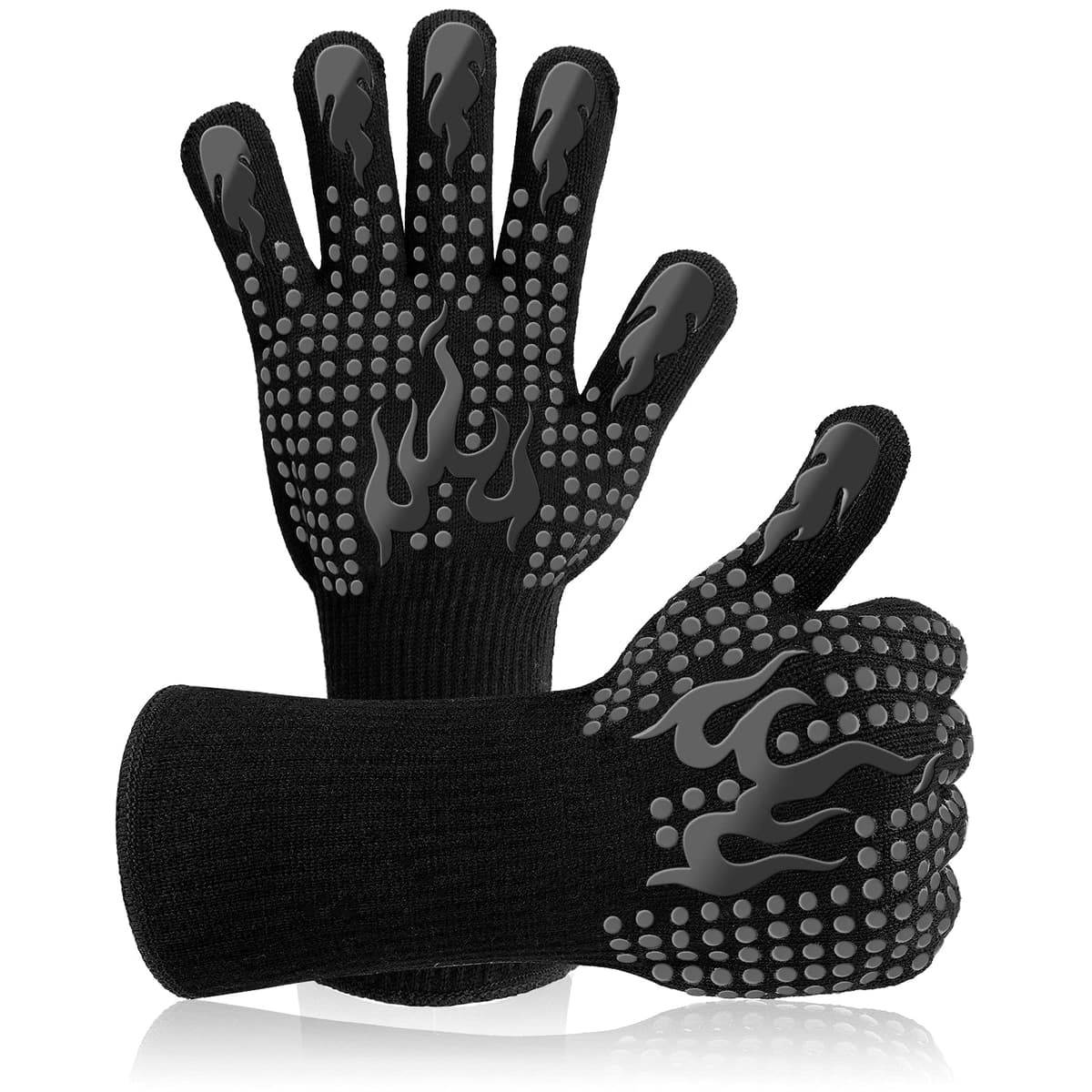 Guantes Barbacoa, Guantes para Horno Resistentes al Calor hasta 800℃ / 1472℉ para Cocina, Parrilla, Hornear, Microondas - certificación EN407(1 Par) (Rojo) — view 8