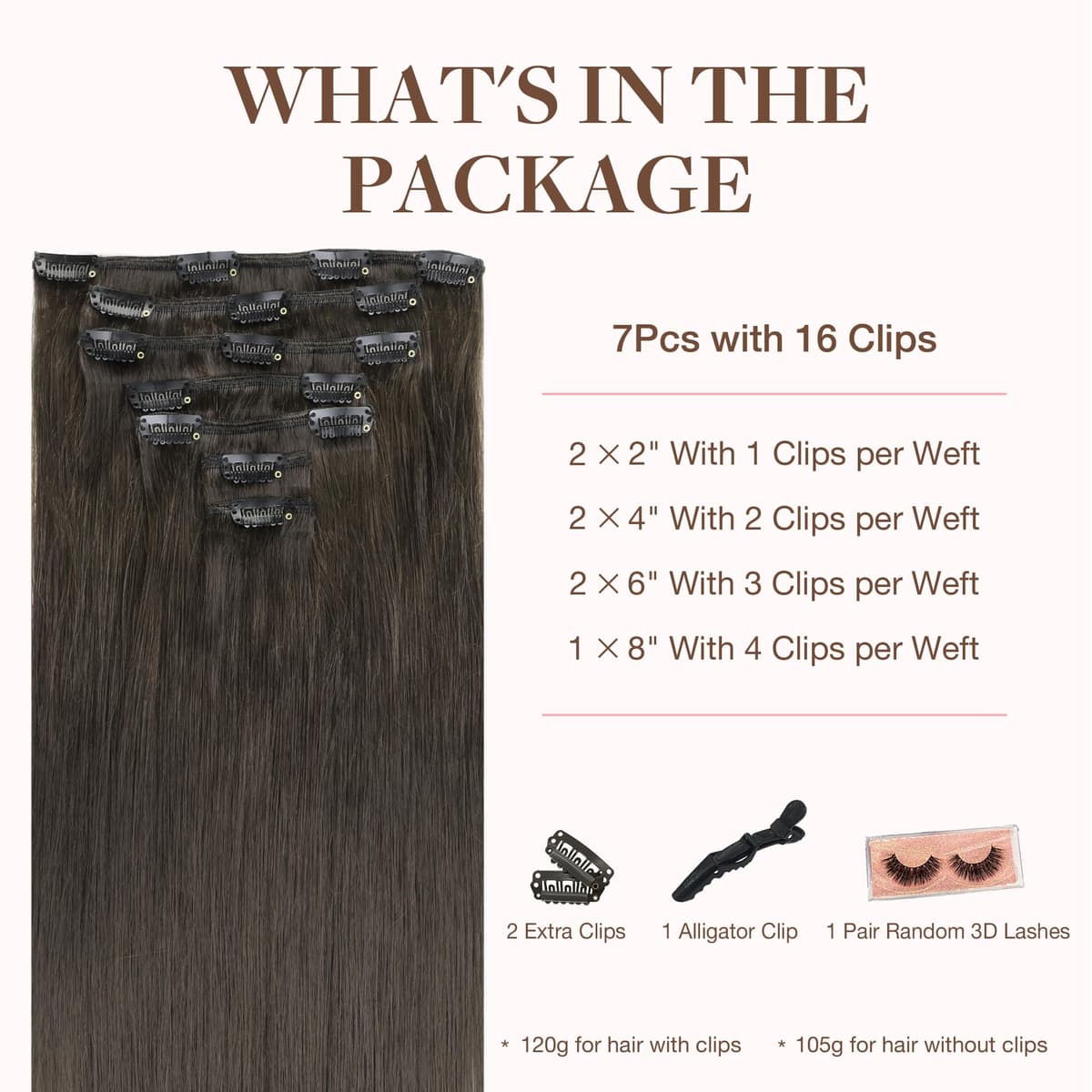 GOO GOO Clip in Hair Extensions Human Hair, 18inch 150g 9Pcs, #2 Dark Brown, Hair extensions for women, Human Hair Extensions Clip in — view 31