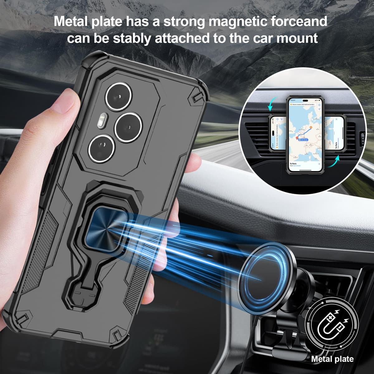Funda para CMF Phone 2 Pro, Carcasa Antigolpes con Soporte anular metálico, Case Protectora de Grado Militar, Negro — view 838