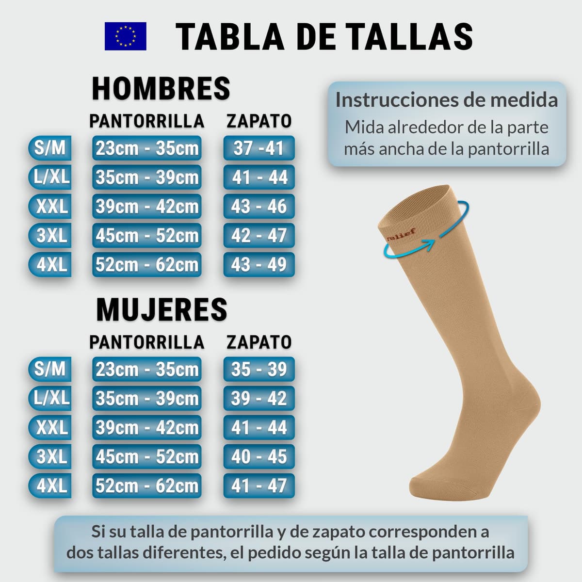 360 Relief Medias de Compresión Mujer y Hombre - 1 Par Calcetines de Compresión para Deportes, Correr, Volar, Viaje, Trabajo, Footing - S/M Beis con Bolsa de Malla — view 3