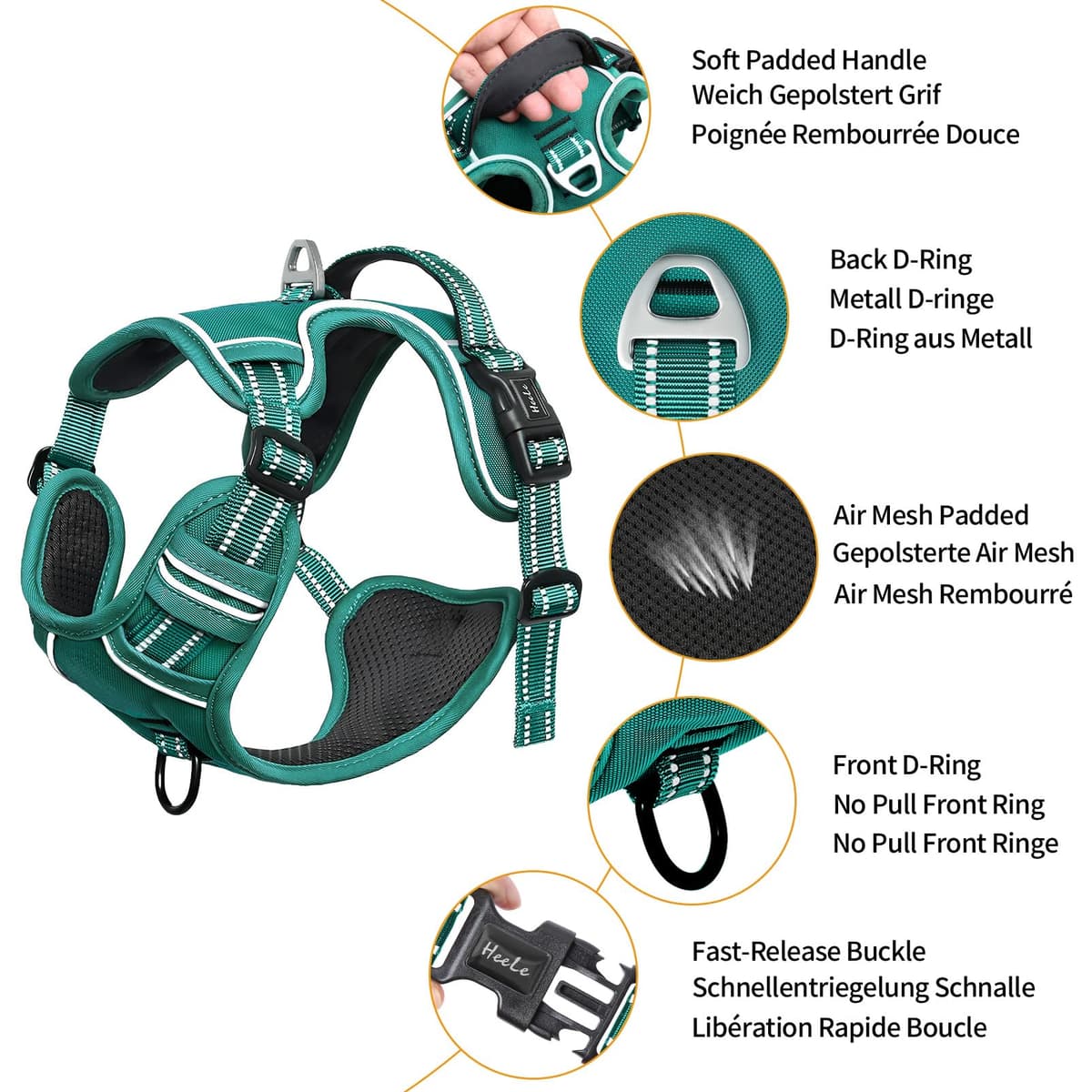 HEELE Dog Harness Medium No Pull Dog Vest Harness with Soft Handle Reflective Pet Harness for Outdoor Training Walking, Black, M — view 32