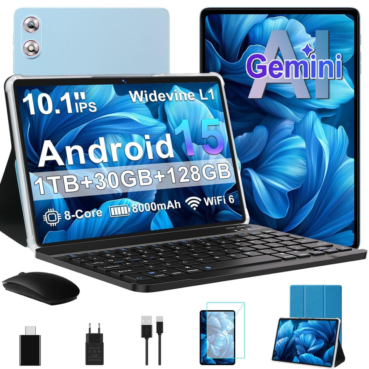 fezawio Android 15 Tablet 10 Pulgadas Gemini AI, Tablet PC Octa-Core, 30 GB RAM + 64 GB ROM (1TB TF), 3.5mm Audio/GMS/WiFi 6 & BT 5.0 / 6000mAh / GPS/Widevine L1, Tableta con Teclado-Morado — view 11