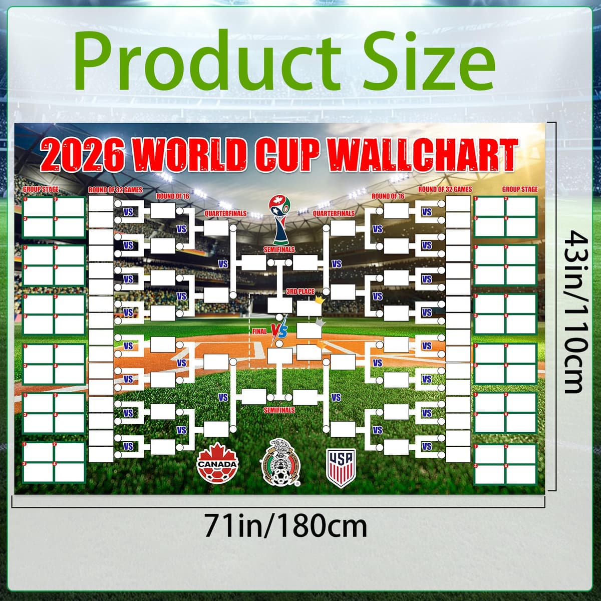 YUNLIJIA World Cup Football 2026 Interactive Tournament Wallchart 180x110cm 48-Team Tournament Backdrop Stadium Edition Wallchart Bedroom And Living Room Display Crazy Football Fan Great Gifts — view 2