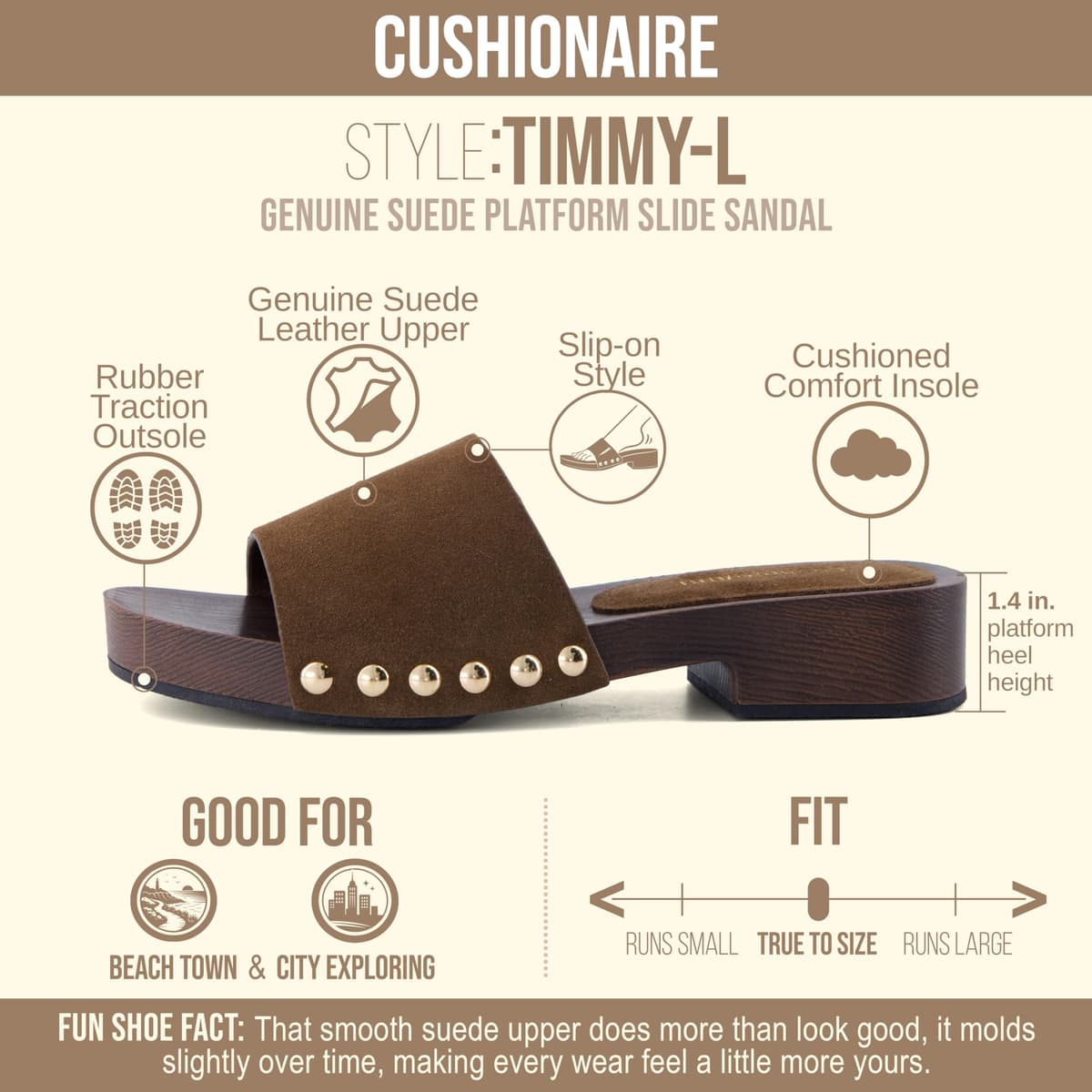 CUSHIONAIRE Timmi 100% Genuine Suede Slides for Women, Slip On Low Heeled Dress Sandal with Studded Detail — view 4