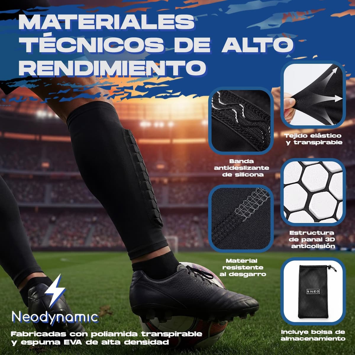 NeoDynamic - 2 Pares Espinilleras Futbol Niño Premium | Protección de Pantorrilla para Adultos y niños | Bolsa De Regalo | Transpirable y Antigolpes | Ideales para Fútbol, Baloncesto, Ciclismo — view 5