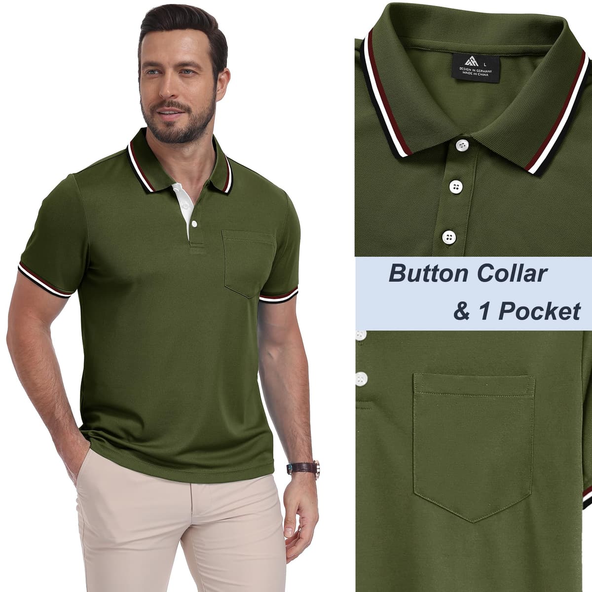 ZITY Polo para Hombre Paquete de 5 Polo Manga Corta Camiseta Golf Trabajo Transpirable Camiseta Informal con Bolsillo Verano 5 Pack T Shirt para Vacaciones — view 4