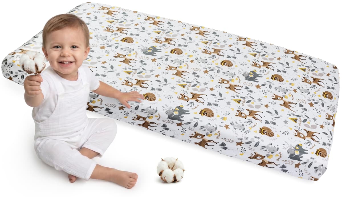 Medi Partners Sabana Bajera Cuna 60x120 Set de 3-100% Algodon Sabanas de Algodón Bebe Ropa de Cama para Bebés Dormir Cuna Fitted Bed Sheet Protector (Safari-Blanco-Gris) — view 36