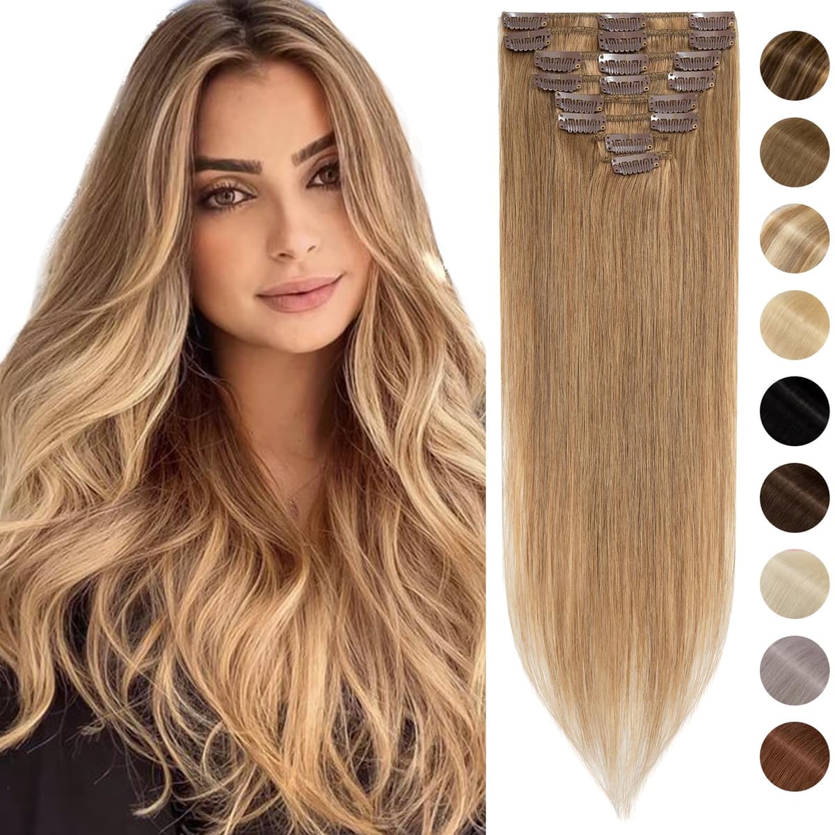 Silk-co 10inch Hair Extensions Clip in Hair Extension Human Hair #04 Medium Brown -Basic Thickness-Thin Weft- 8 Pieces Real Remy Straight Hair Extensions[50g] — view 78
