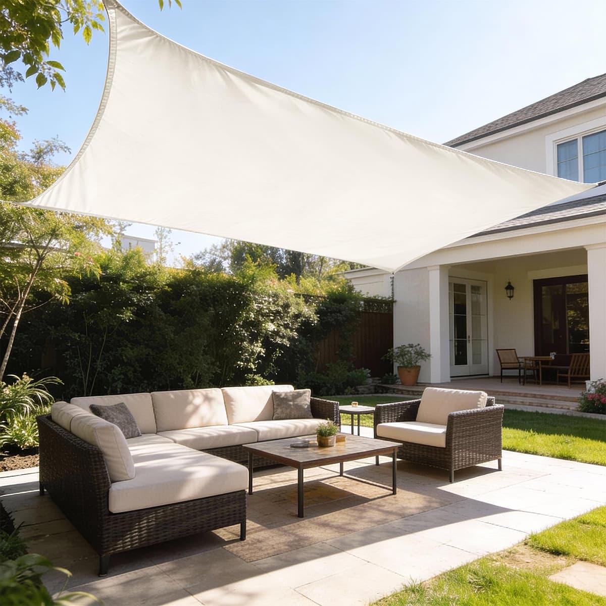 HAIKUS Toldo Vela de Sombra Impermeable Rectangular 4x5m Protección UV PES, Toldos para Patio Exterior Jardín Terraza - Gris — view 12