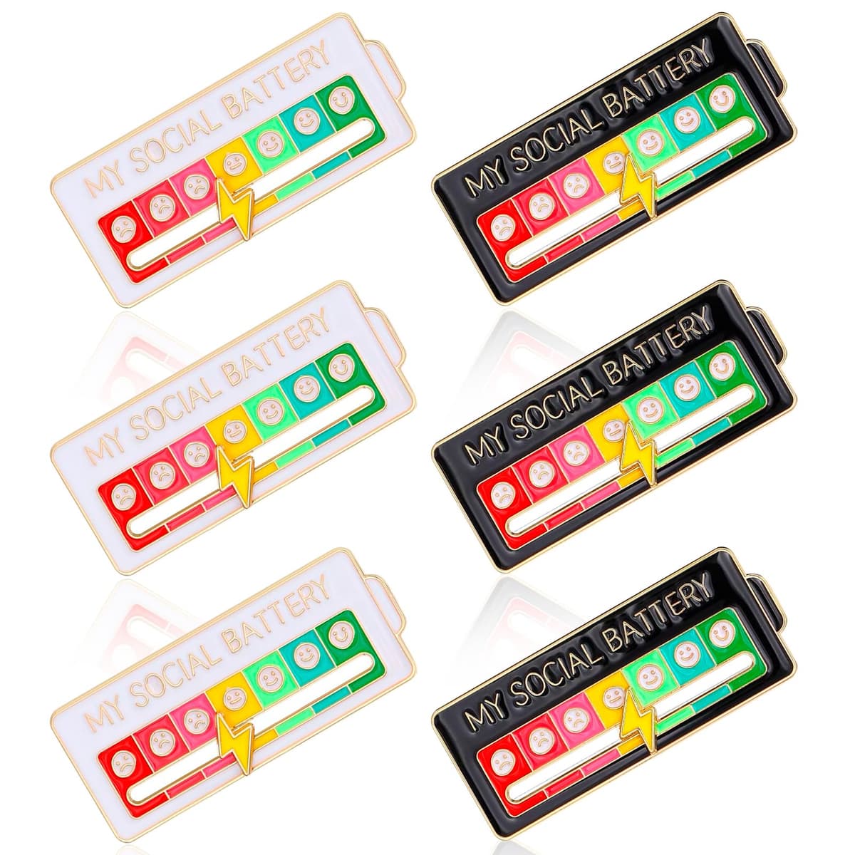 6 PCS Social Battery Pin, Mi Pin de Batería Social para el Estado de Ánimo, Broches de Esmalte Interactivos, Pins de Humor Creativos y Divertidos, Accesorios para Expresar Emociones