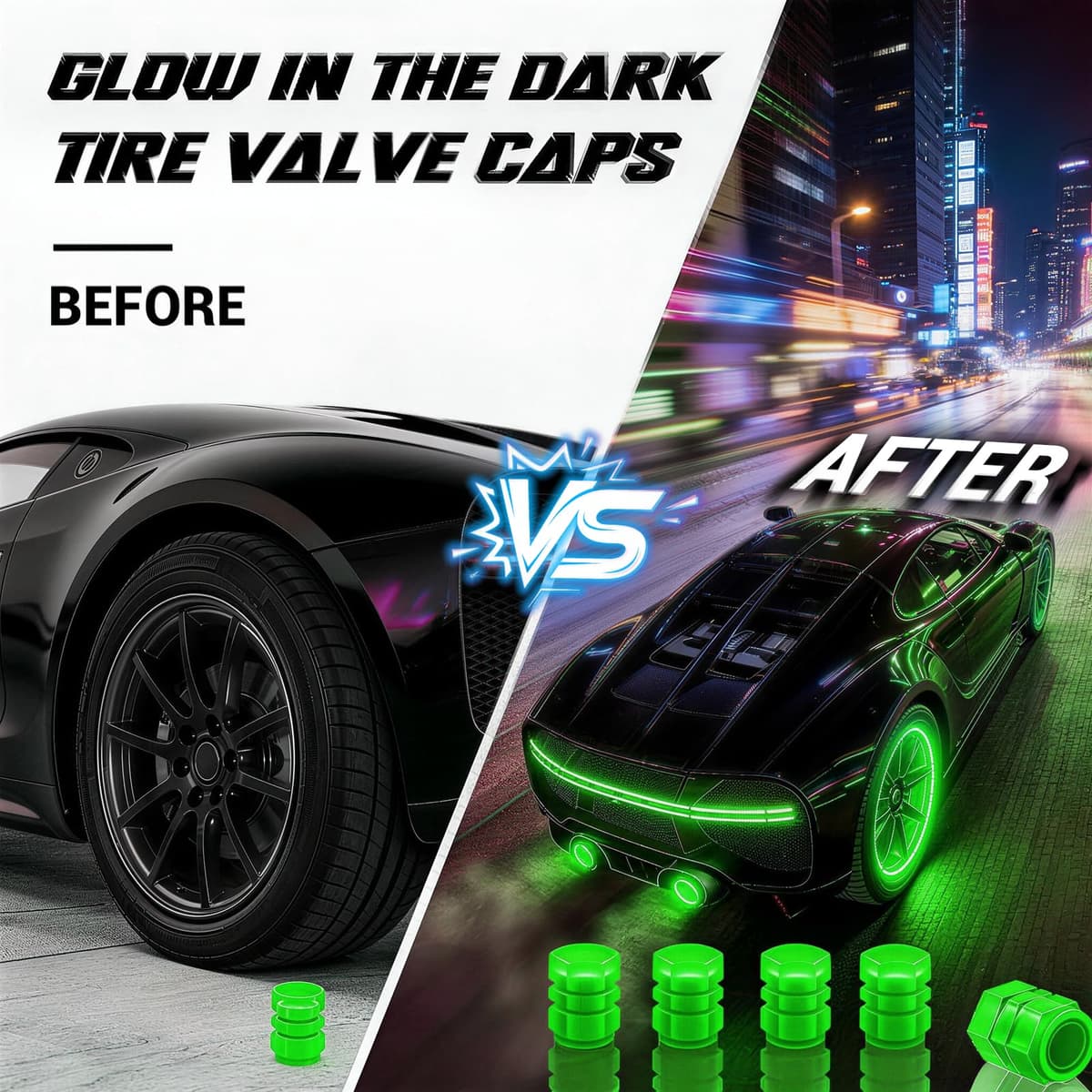 20Pcs Glow in The Dark Tire Valve Caps, Fluorescent Tire Valve Caps for Cool Car Decorations, Universal Luminous Car Tire Valve Caps Fits Car Truck SUV Motorcycle Bicycle (Green-20pcs) — view 5