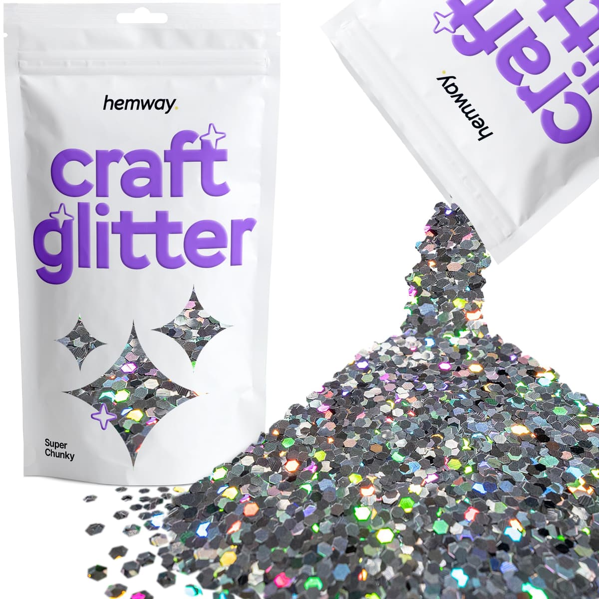 Hemway - Purpurina para manualidades, vasos, resina, epoxi, uñas, cera, álbumes de recortes, cristal, decoración de escuelas: dorado holográfico, gruesa (0,6 mm), 100 g — view 86