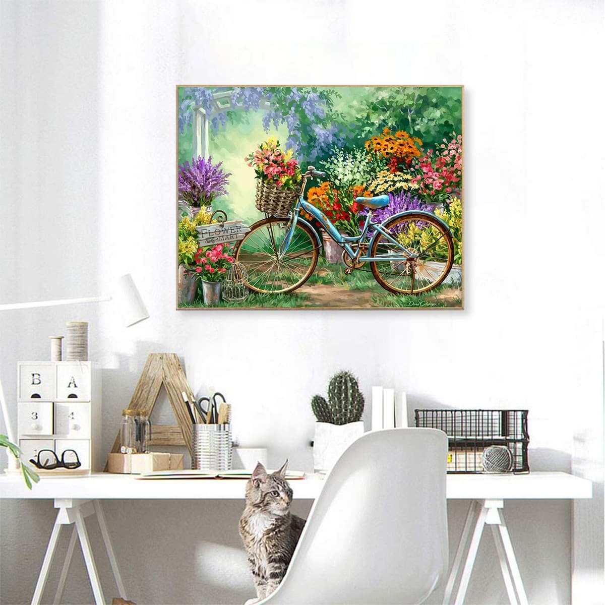 Fuumuui Pintura por Números Adultos y Niños Principiantes Incluye Pinceles y Pinturas Acrílicas 40 x 50 cm - Paisaje, Flores y Bicicleta — view 6