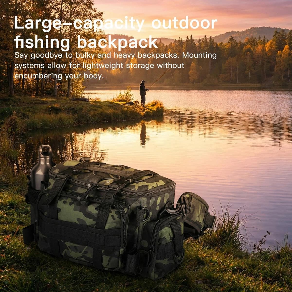 Bolsa de Pesca Gran Capacidad Bolsa de Aparejos de Pesca con Correas Ajustables Multifuncional para Equipo Accesorios y Aparejos de Pesca al Aire Libre — view 6