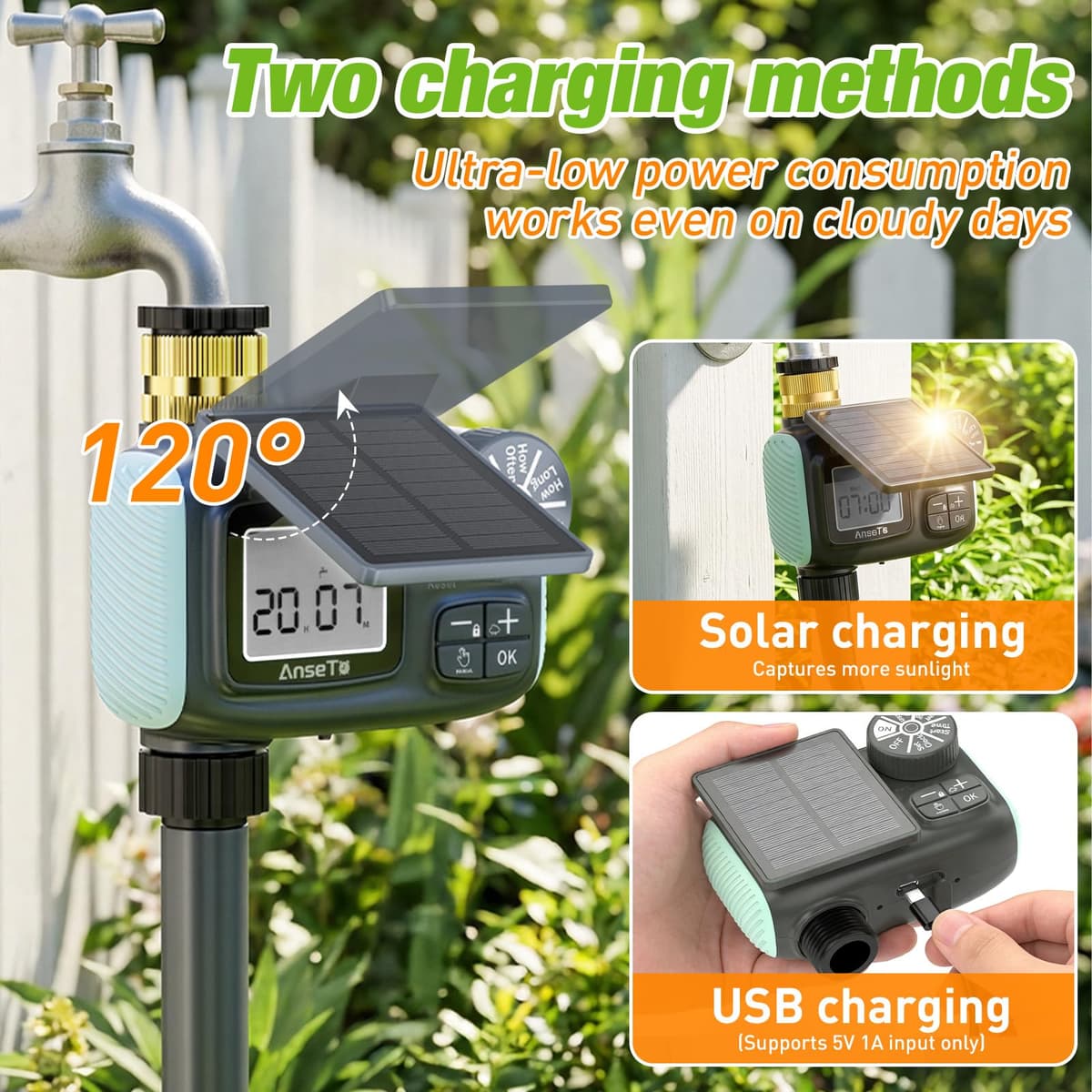 Programa de Riego Automático,LCD Temporizador de Riego Compatible con Carga Solar y Tipo C, con Temporizador Automático,para Riego de Jardines,Céspedes,Huertos o en Temporada — view 4