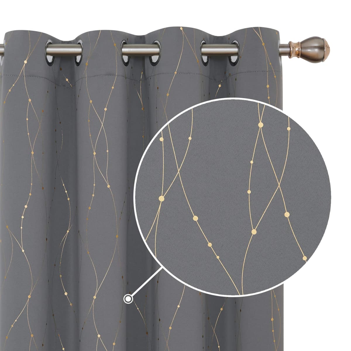 Deconovo Soft Dotted Line Foil Printed Blackout Curtains Thermal Insulated Curtains Eyelet Energy Efficiency Room Darkening Curtains for Bedroom 52 x 72 Inch Light Grey 2 Panels — view 23
