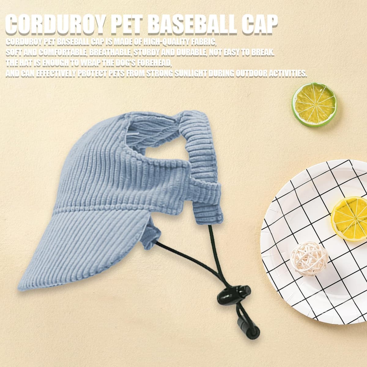 Dog Baseball Cap, Dog Cat Summer Beach Visor Hat with Ear Holes, Adjustable Puppy Sunbonnet Headdress (Blue, Large) — view 2