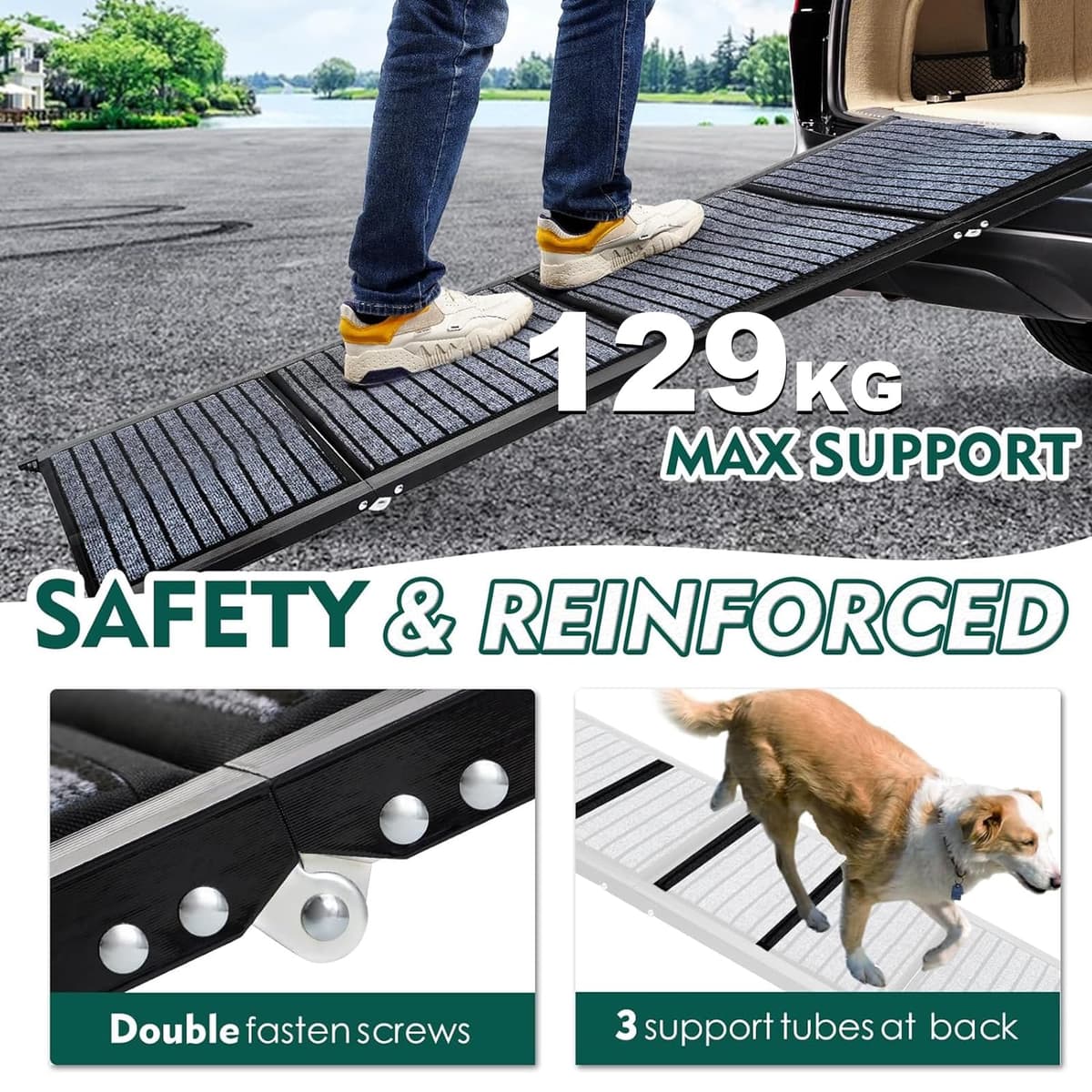 Snagle Paw Longest 180cm Dog Car Ramp,Protable Stairs for Large Dogs with Anti-Slip Rug Surface,Folding Pet Ramp Stairs Up to 140KG Pet Step for Medium & Large Dogs Get Into a Car, SUV & Truck — view 4