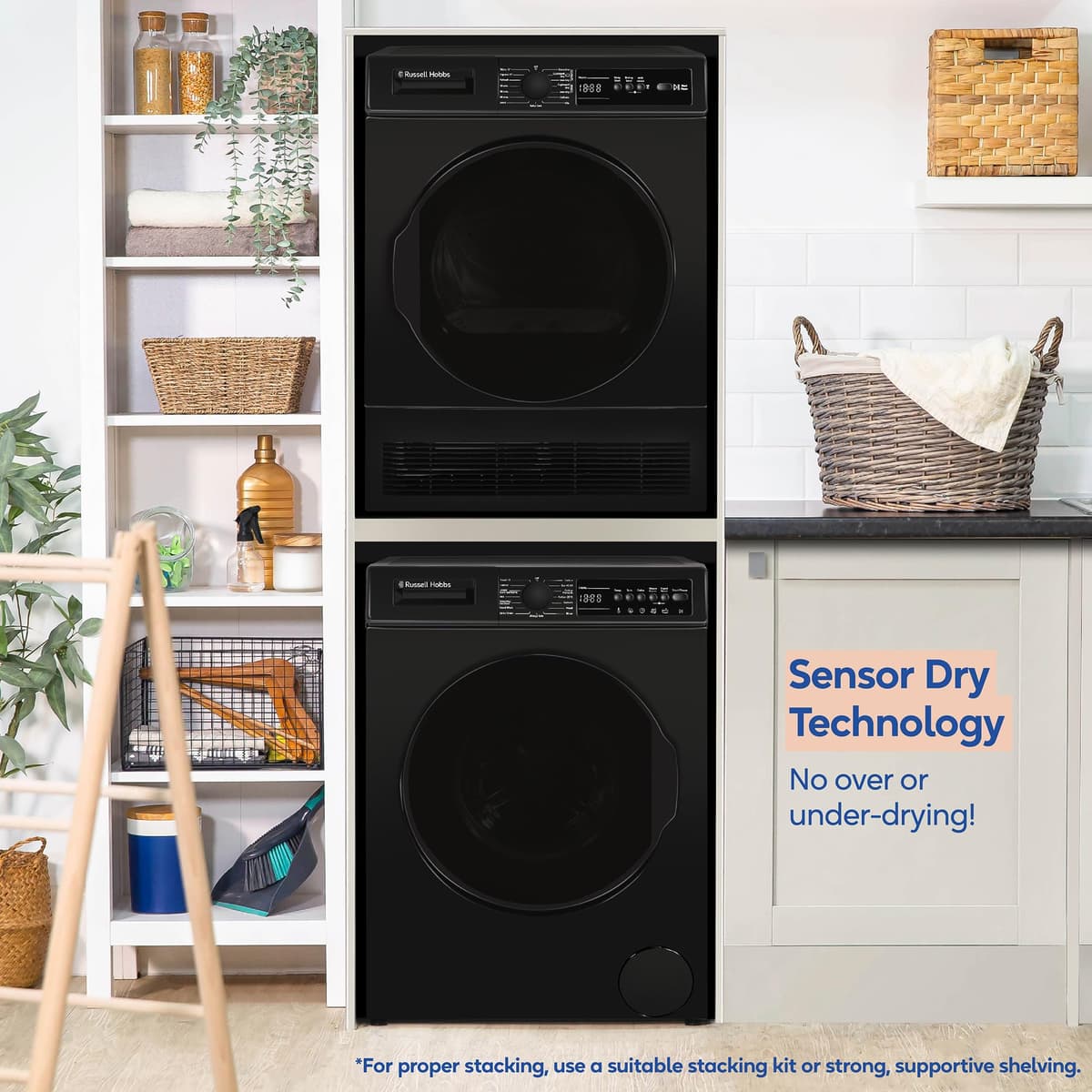 Russell Hobbs Freestanding Condenser Dryer Electric Tumble Dryer 15 Programmes 8kg Capacity 3 Heat Settings LED Display DelayStart Anti-Crease Child Lock Black Clothes Dryer RH8CTD111B — view 5
