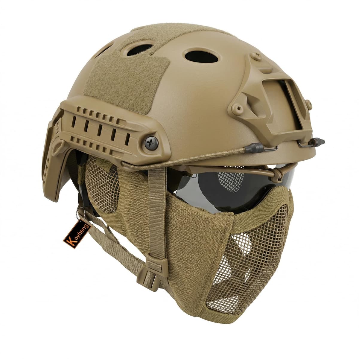 Casco Táctico Fast MH Combinado, con Protección Auditiva Plegable, Máscara de Malla de Media Cara y Gafas para el Juego de Juego Airsoft Paintball CS — view 5