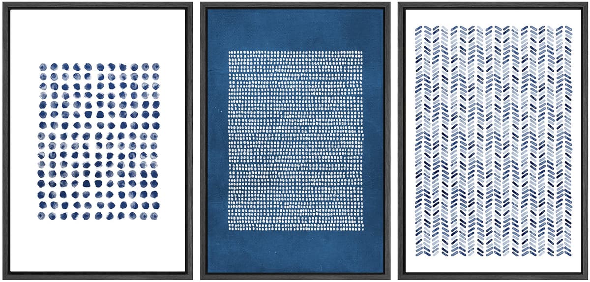 SIGNWIN Framed Canvas Print Wall Art Set Blue White Grunge Geometric Pattern Abstract Shapes Cozy Neutral Decorative Contemporary Minimal for Living Room, Bedroom, Office - 24"x36"x3 Natural — view 73